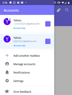 Image of multiple accounts the Yahoo Mail app