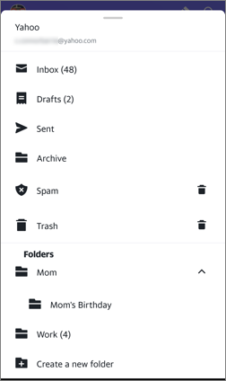 Image of folders in the Yahoo Mail app